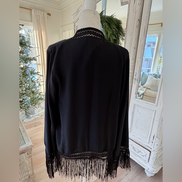 Winter Kate Vintage Silk Black Boho Fringe Cardigan Kimono Duster - Picture 6 of 9